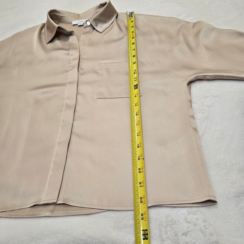 Vince Womens Champagne Beige Satin Relaxed Cropped Button Down Blouse Medium M - Picture 5 of 16